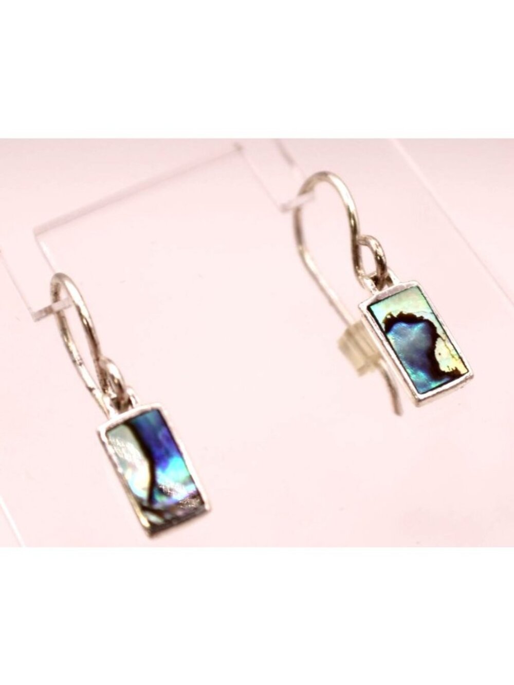 Sterling Silver 925 Natural Abalone Shell Rectangular Drop Earrings Dainty TH